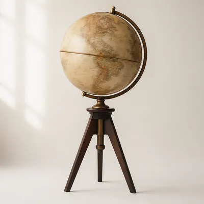 Vintage Classroom Globe on Wooden Tripod