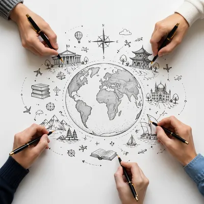 Collaborative Geography Globe Education Flat Lay