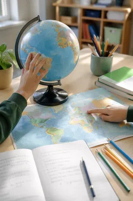 Children Exploring Globe and World Map