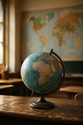 Classroom Globe with Blurred World Map