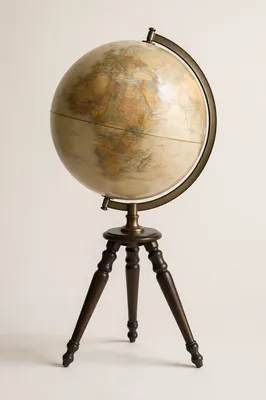 Vintage Classroom Globe on Wooden Tripod