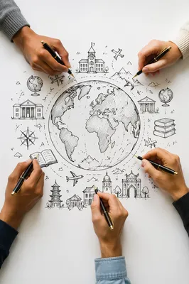 Collaborative Geography Globe Sketch Flat Lay
