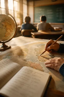 Warm Classroom Geography Lesson with Globe