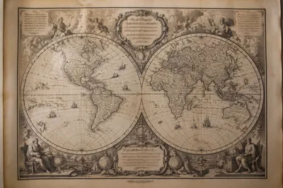 Vintage Double Hemisphere Geography Map