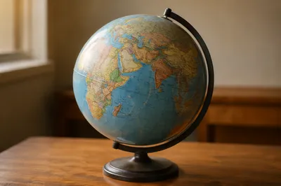 Classroom Geography Globe on Wooden Desk