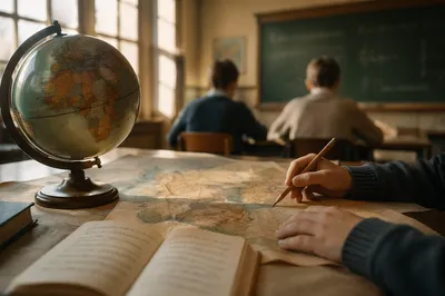 Warm Geography Lesson With Globe and Map