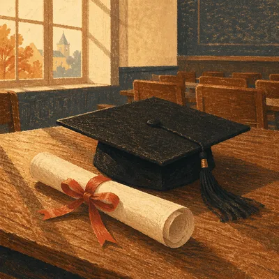 Graduation Cap and Diploma on Study Table