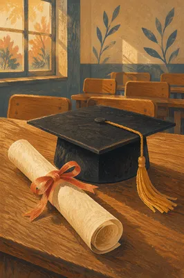 Graduation Cap and Diploma on Study Table