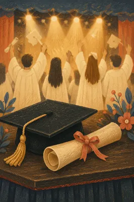 Graduation Cap and Diploma Close-Up Celebration