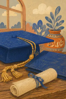 Royal Blue Graduation Cap and Diploma