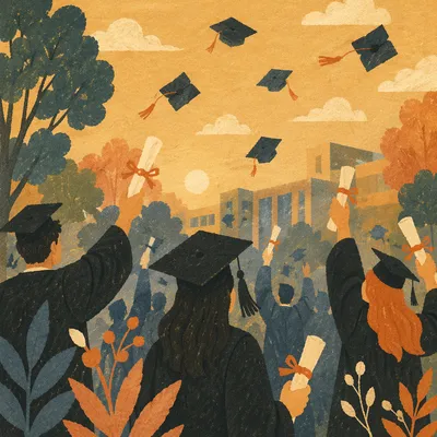 Golden Graduation Celebration on Campus Lawn
