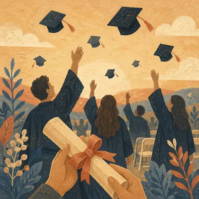 Graduation Caps and Diploma at Golden Hour