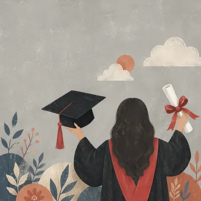Graduate Hands Holding Cap and Diploma