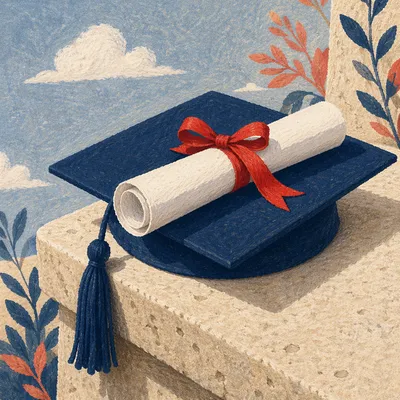 Graduation Cap and Diploma Celebration Scene