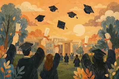 Golden Graduation Celebration on Campus Lawn