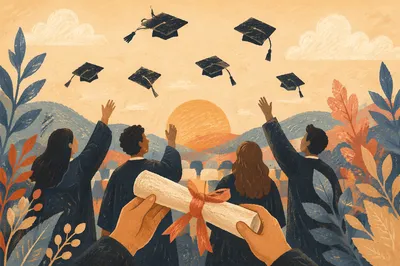 Graduation Caps and Diploma at Golden Hour