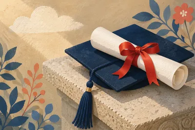 Graduation Cap and Diploma Celebration Scene