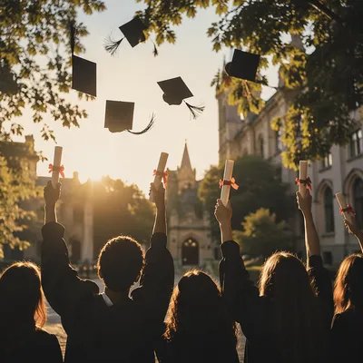 Golden Hour Graduation Celebration in Courtyard