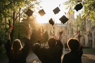 Golden Hour Graduation Celebration in Courtyard