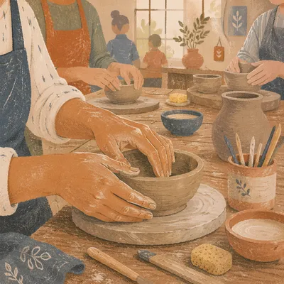 Hands Shaping Clay in Art Class