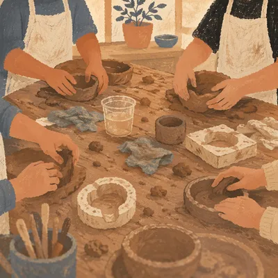 Students Hands Molding Clay in Art Class