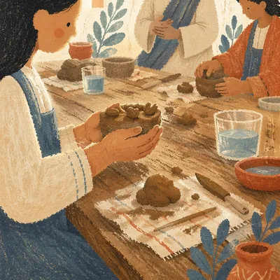 Students Hands Molding Clay in Art Class