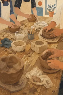 Students Hands Shaping Clay in Art Class