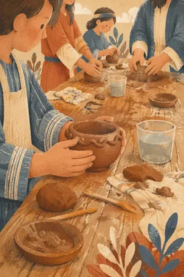 Students Molding Clay in Art Class