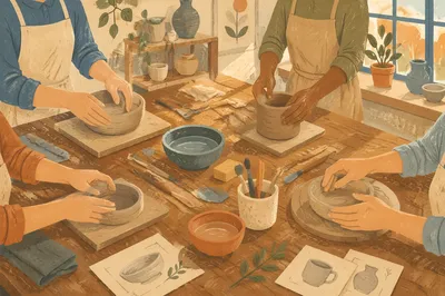 Hands Molding Clay in Art Class