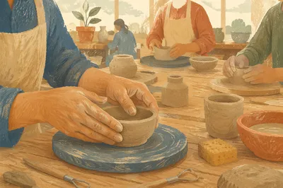 Hands Shaping Clay in Art Class