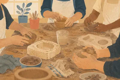 Students Hands Shaping Clay in Art Class