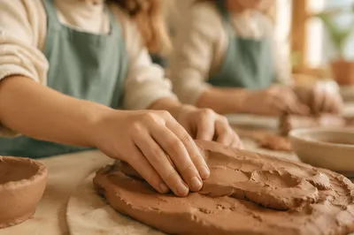 Student Hands Shaping Clay in Art Class