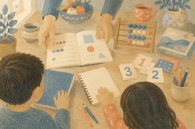 Sunlit Homeschool Learning at Kitchen Table