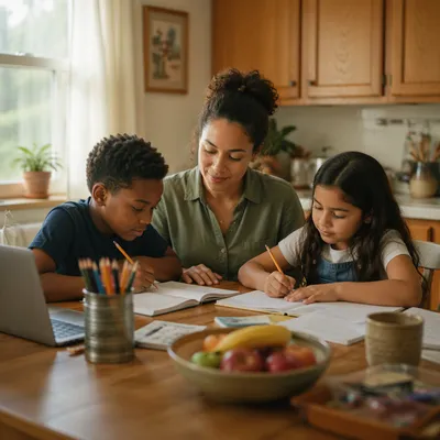 Warm Homeschool Learning at Kitchen Table
