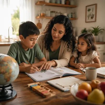 Warm Homeschool Science Lesson in Family Kitchen