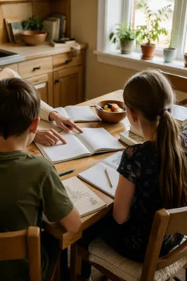 Calm Homeschool Morning at Kitchen Table