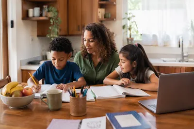 Homeschool Family Learning in Sunlit Kitchen