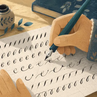 Calligraphy Practice with Teal Dip Pen