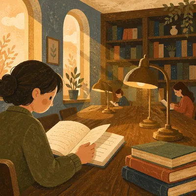 Warm Historic Library Reading Room Scene