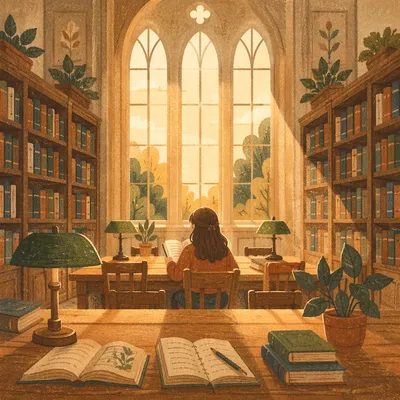 Historic Library Reading Room in Warm Light