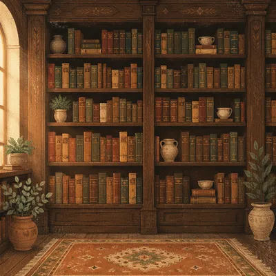 Warm Library Reading Room Bookshelves