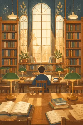 Warm Historic Library Reading Room Scene