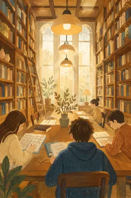 Warm Historic Library Reading Room Scene