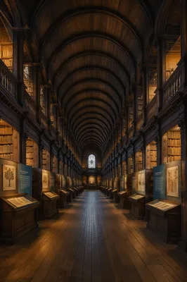 Grand Library Reading Room with Warm Light