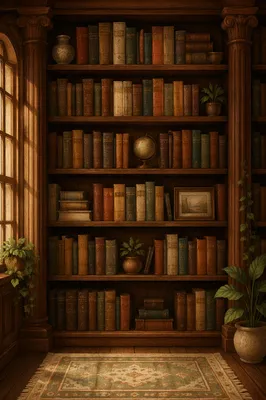 Warm Library Reading Room Bookshelves