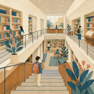 Quiet Modern Library Atrium for Studying