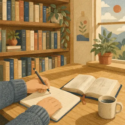 Quiet Library Study with Warm Afternoon Light