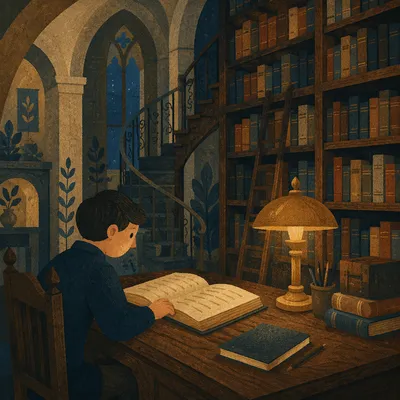 Quiet Historic Library Study Desk