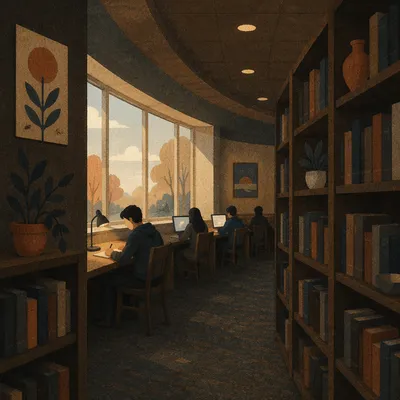 Quiet Library Study Area with Warm Light
