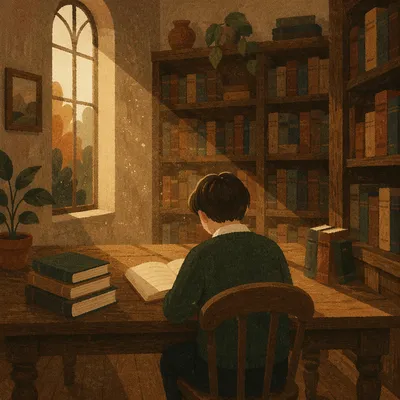 Quiet Student Study in Old Library